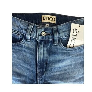 Etica Women Denim  Blue Jeans High Rise Straight Leg Raw Hem Size 2
